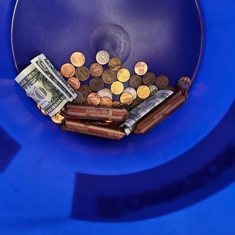 For FB: THE 8th GRADE PENNY WARS ARE ON! Anything other than pennies in a class’s bucket takes points away. 