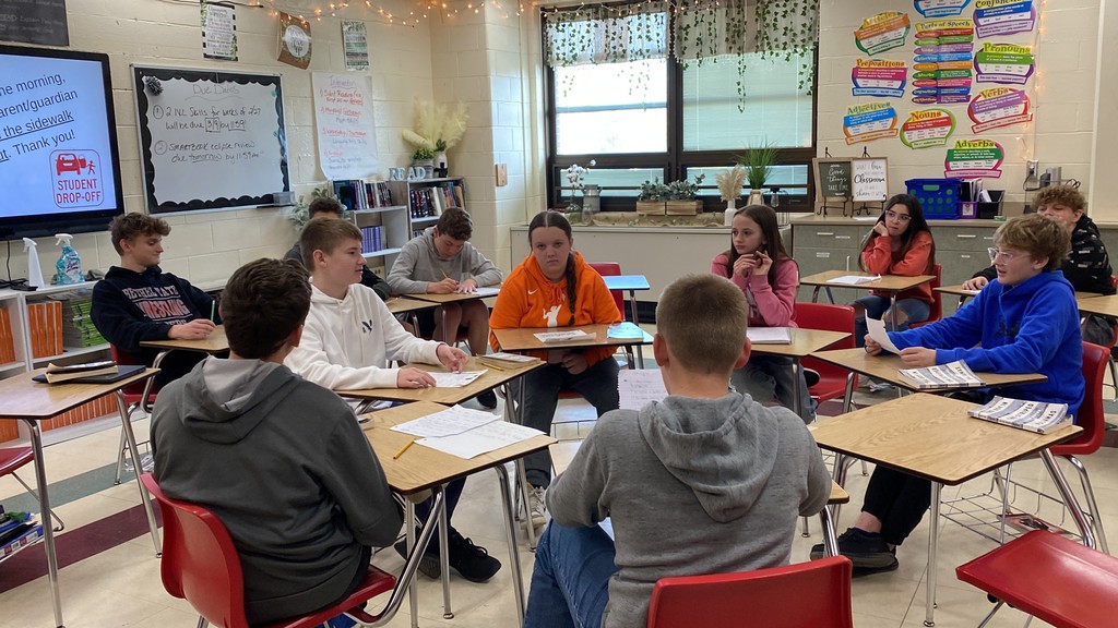 Students in Mrs. Parlier’s language arts class conducting a Socratic Seminar for The Boy in the Striped Pajamas novel. 